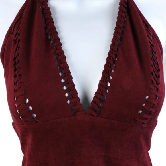Hera Collection Burgundy Suede Stitch Mini Dress - Picture 3 of 6